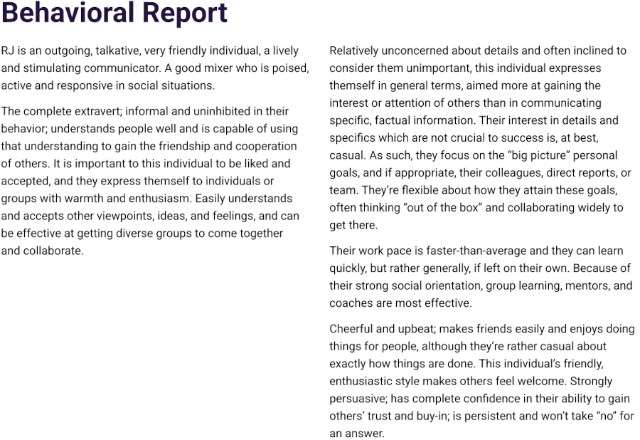 RJ Lindelof Behavioral Report
